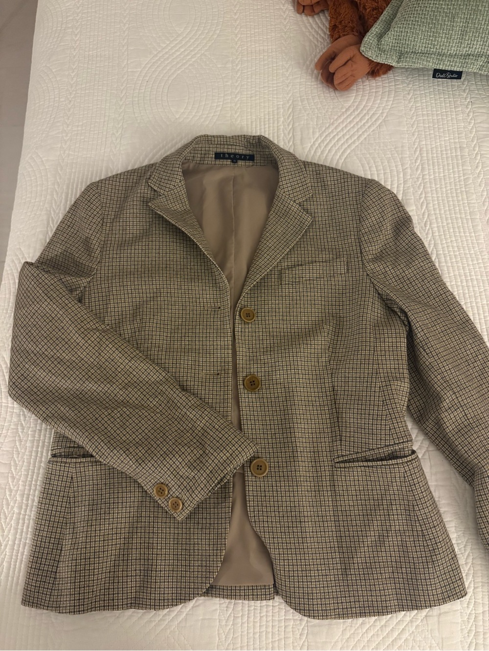 Theory Plaid Blazer in Beige and Brown